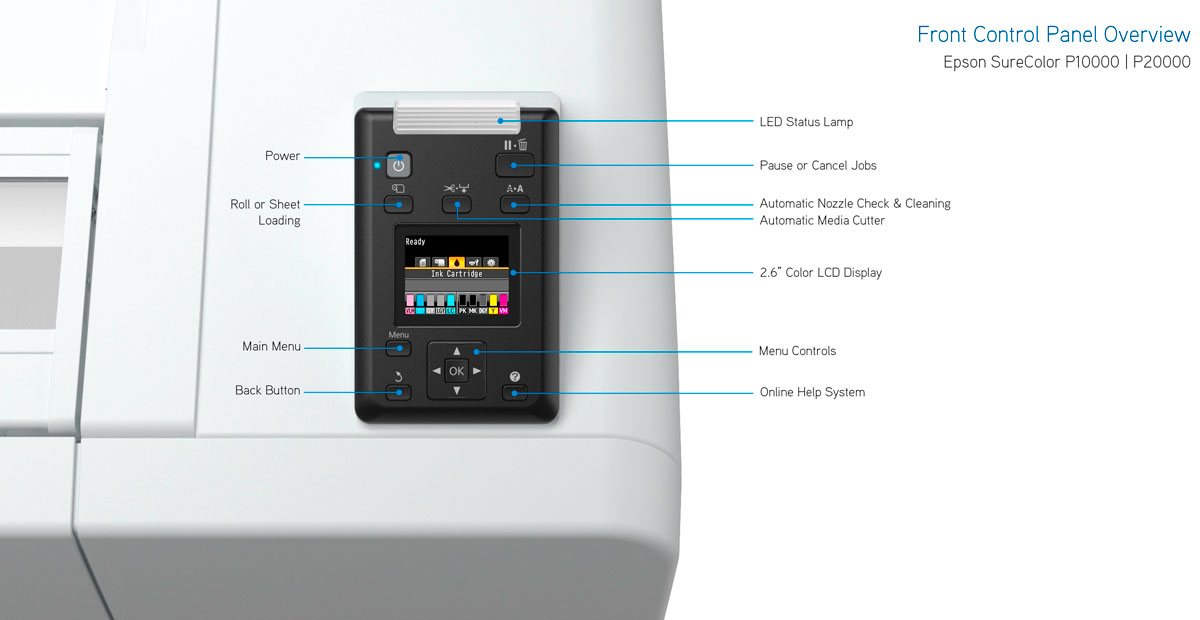 epson surecolor p10000 production edition printer control panel with color lcd online help auto nozzle check button