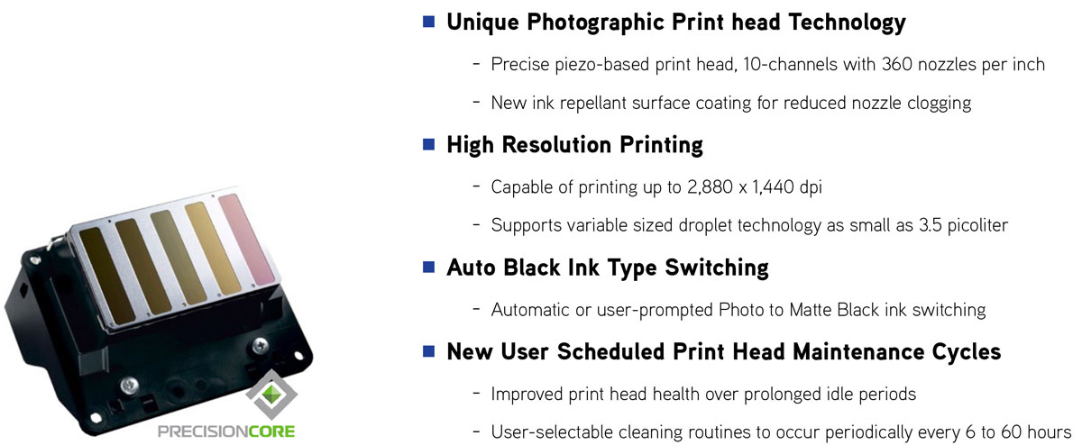 epson surecolor p9000 commercial edition printer print head technology 2880 x 1440 high resolution auto black ink switching auto print head maintenance