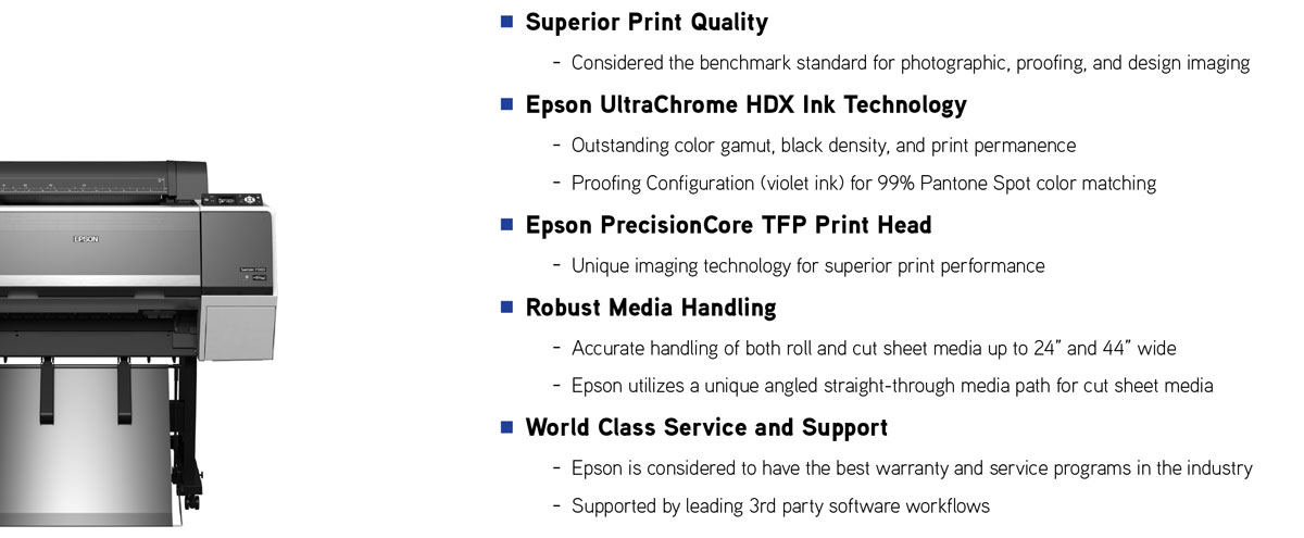 epson surecolor p9000 commercial edition printer reasons to buy including print quality ultrachrome hdx ink robust media handling precisioncore tfp print head