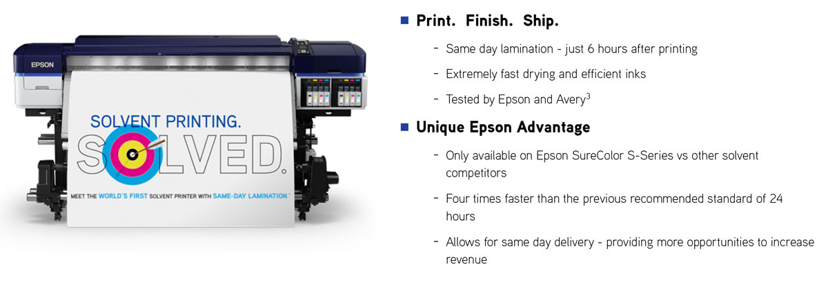 epson surecolor s40600 print cut edition showing productivity with same day lamination and 6 hour dry time