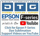 logo for dtg epson f series dye sub printer support on youtube