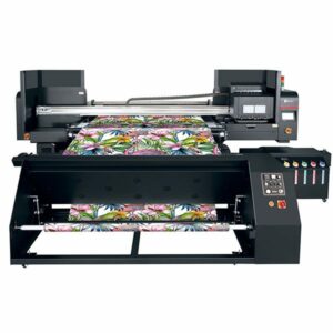 d.gen artrix pro m8 direct to textile printer showing printer and take up with bulk ink system