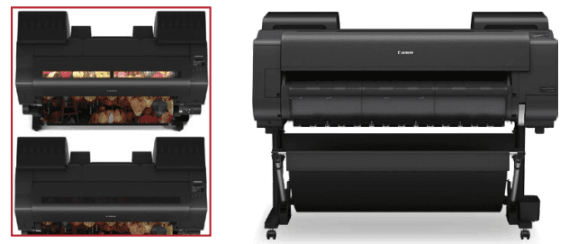 top and front view of canon imageprograf GP series printers including gp-4600s and gp-6600s large format printers