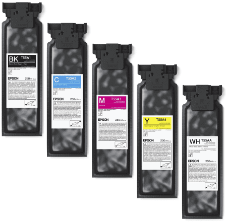 image of epson f1070 ultrachrome dg2 ink packs showing cyan magenta yellow black and white colors