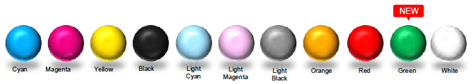 image showing the ink colors on the epson s9170 printer including the new green ink