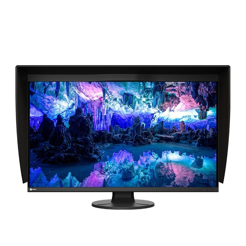 Eizo ColorEdge CG3200X 31.5-inch 4K QD-OLED color management monitor, front view with shading hood