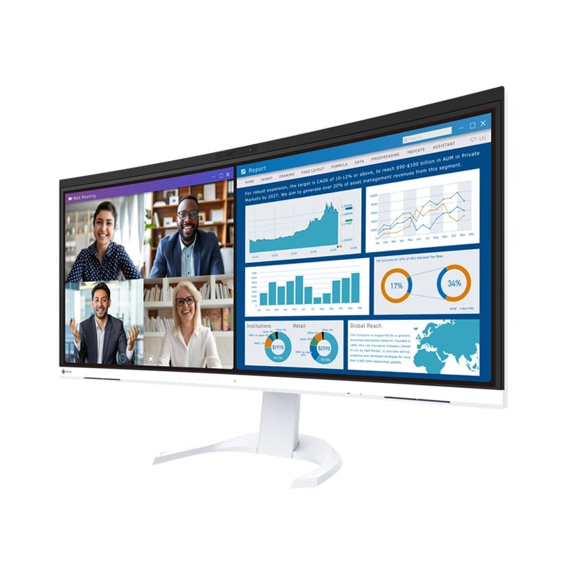 Eizo FlexScan EV3450XC 34.1" Curved Ultrawide Monitor, front view in white
