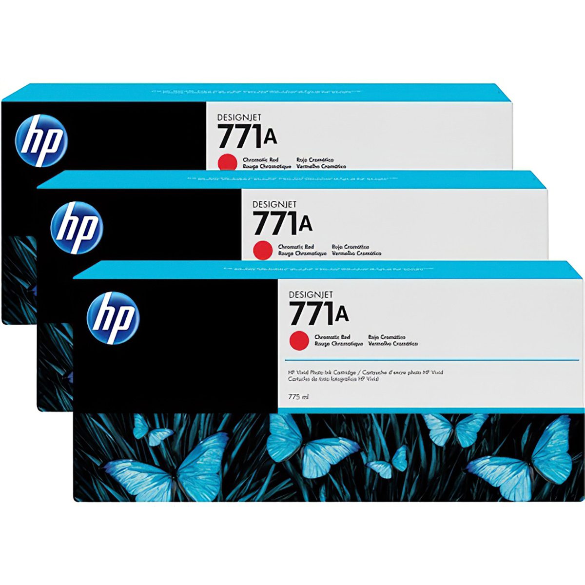 HP 771A 775 ml Chromatic Red DesignJet Ink Cartridge 3-Pack