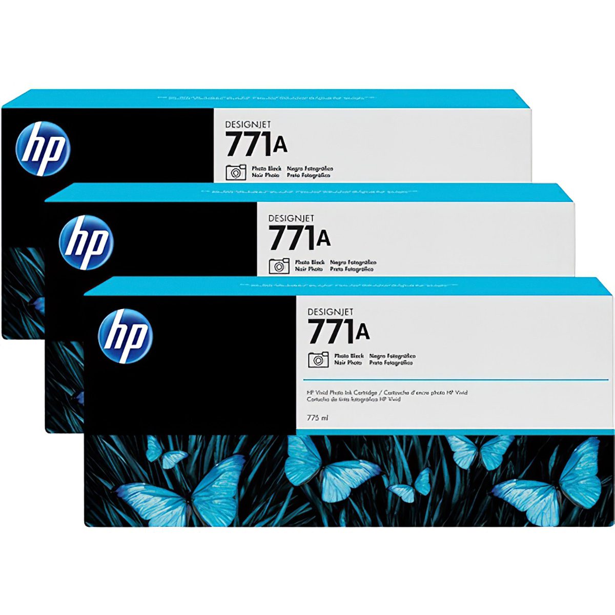 HP 771A 775 ml Photo Black DesignJet Ink Cartridge 3-Pack