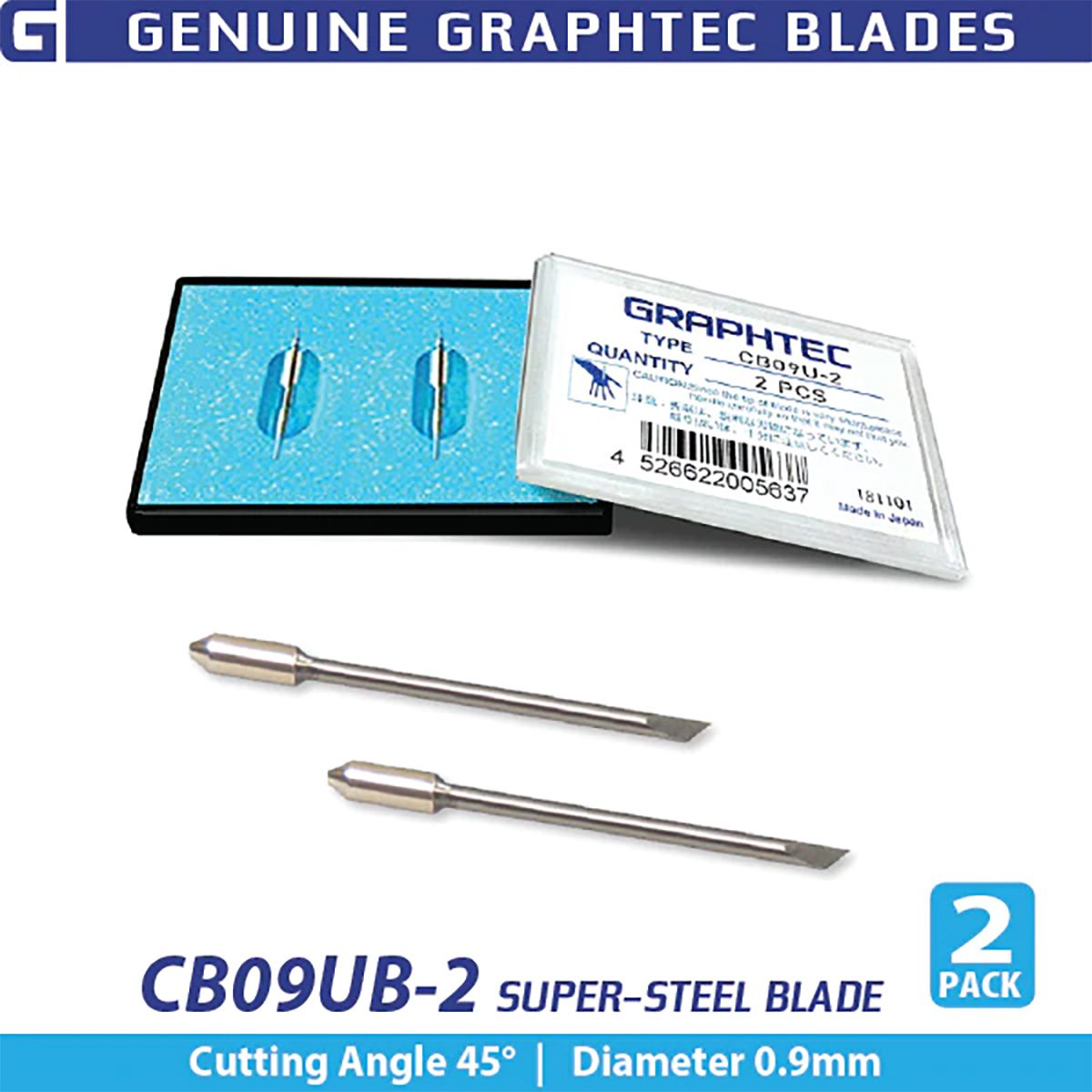 Graphtec CB09UB Supersteel Cutting Blade, 45°, 0.9 mm diameter (2-pack)