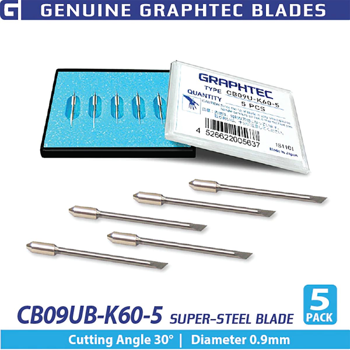 Graphtec CB09UB-K60 Supersteel Cutting Blade, 30°, 0.9 mm diameter (5-pack)