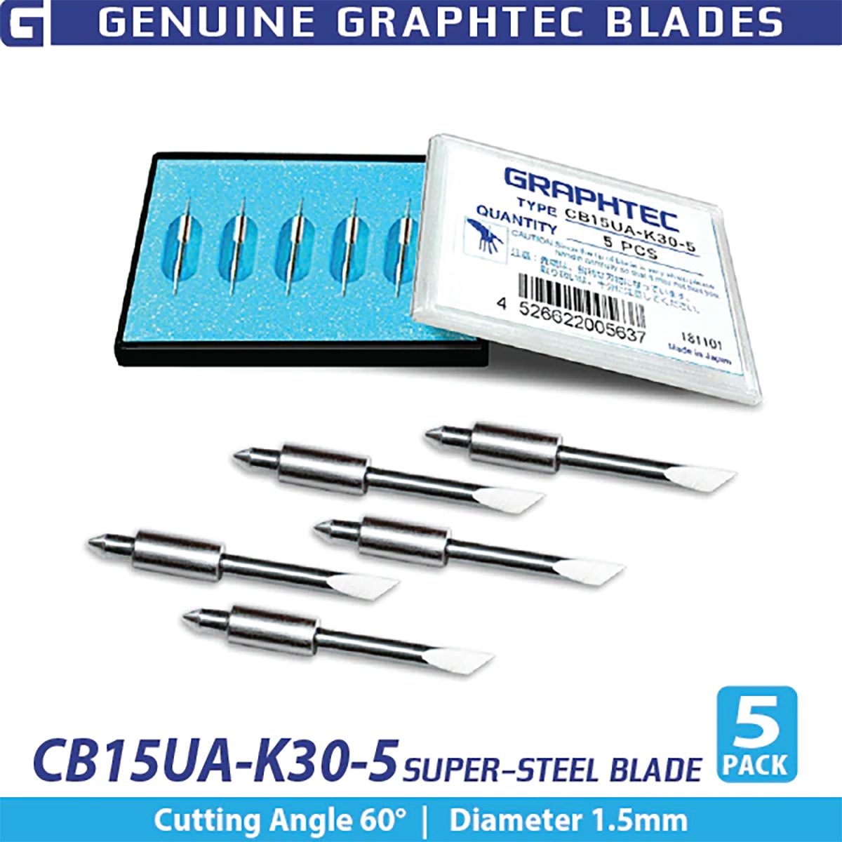 Graphtec CB15UA-K30 Supersteel Cutting Blade, 60°, 1.5 mm diameter (5-pack)