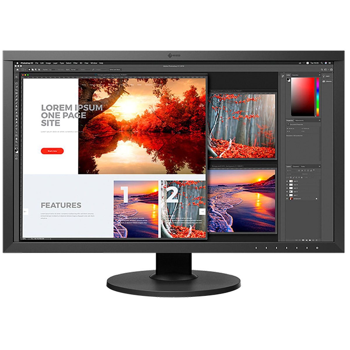 Eizo ColorEdge CS2740 27" 4K monitor showing a website design mockup